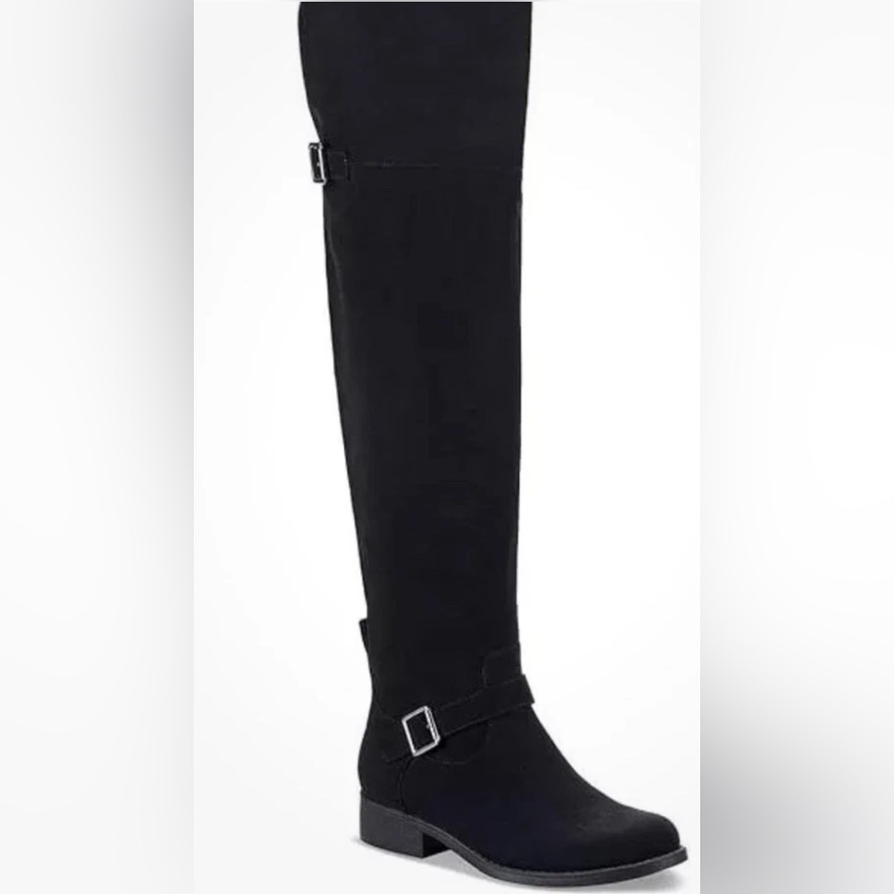 Womens Anyaa Faux Suede Over-The-Knee Boots Black 6M New